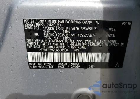 2016 Toyota Rav4 Le z USA, uszkodzony, nr VIN 2T3BFREV2GW508900